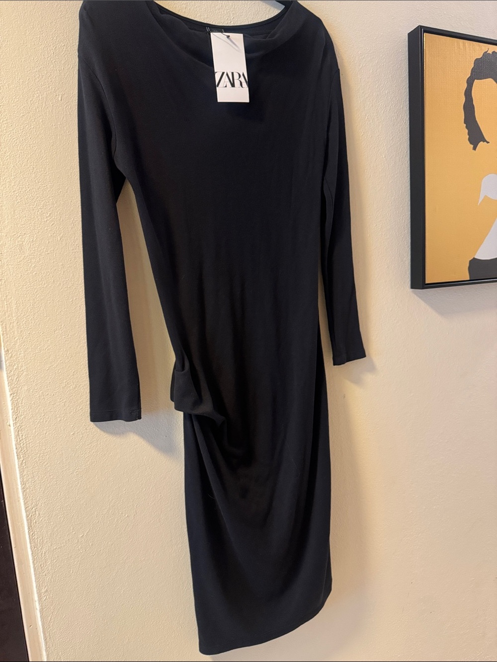 ZARA Black Long-Sleeve Midi Dress